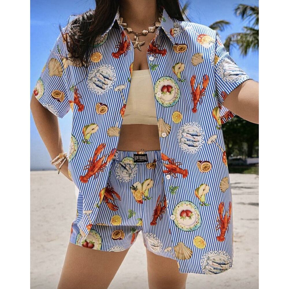 2 Piece New Season Striped And Lobster Print Set Size 4XL